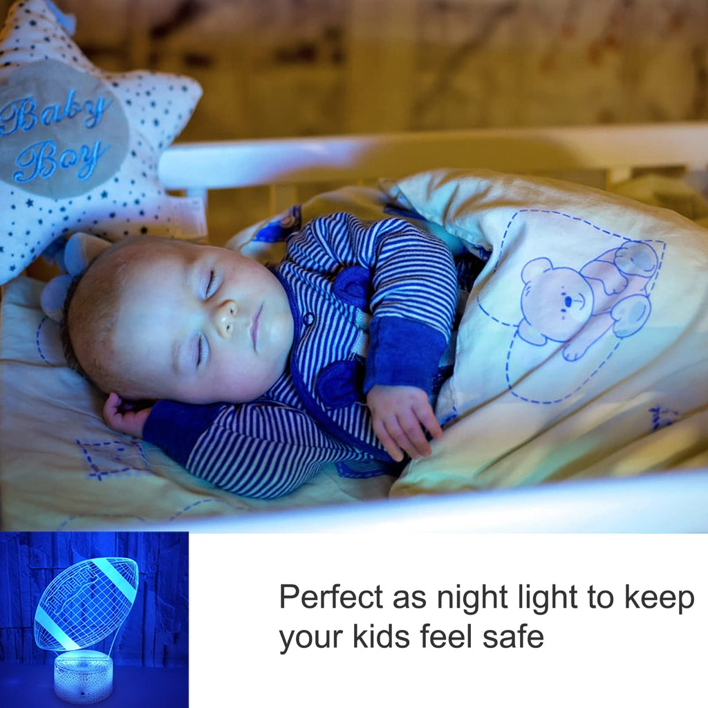 Good King Football Night Light for Kids — 3D Illusion Lamp, 7-Color LED Nightlight with USB Power, Touch & Remote