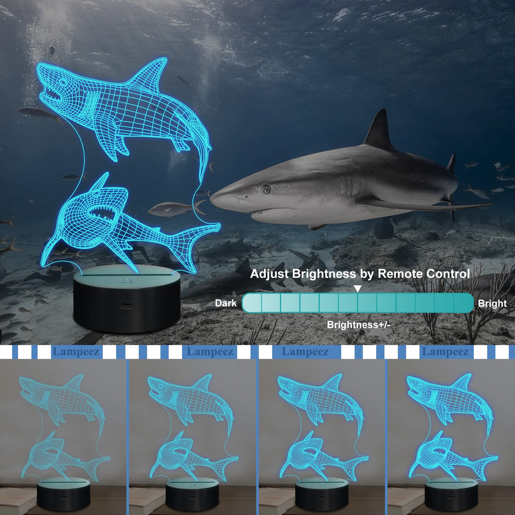 Lampeez Kids 3D Shark Night Light | Optical Illusion Lamp with 16 Colors & Remote