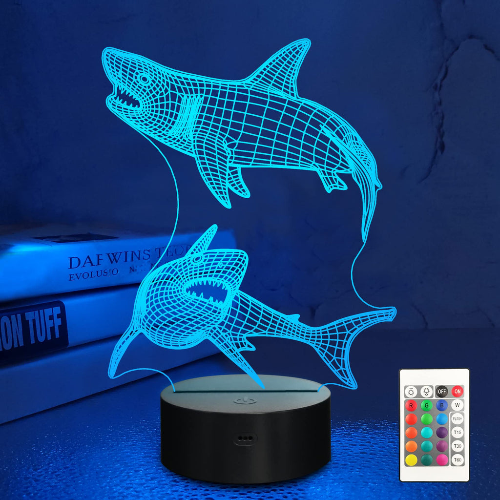 Lampeez Kids 3D Shark Night Light | Optical Illusion Lamp with 16 Colors & Remote