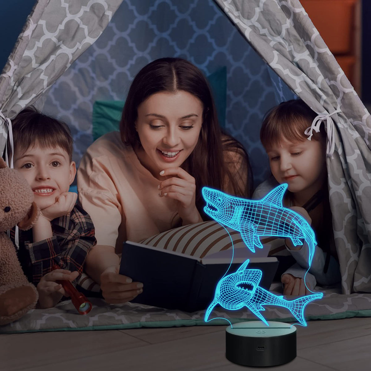 Lampeez Kids 3D Shark Night Light | Optical Illusion Lamp with 16 Colors & Remote