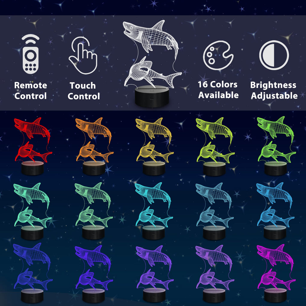 Lampeez Kids 3D Shark Night Light | Optical Illusion Lamp with 16 Colors & Remote