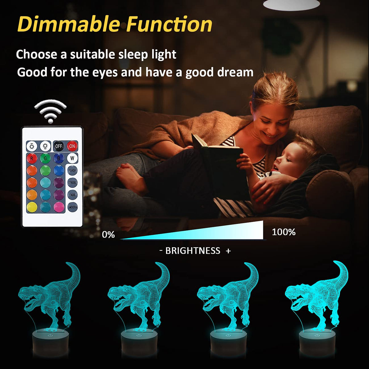 3D T-Rex LED Night Light – 16 Colours & Remote Control