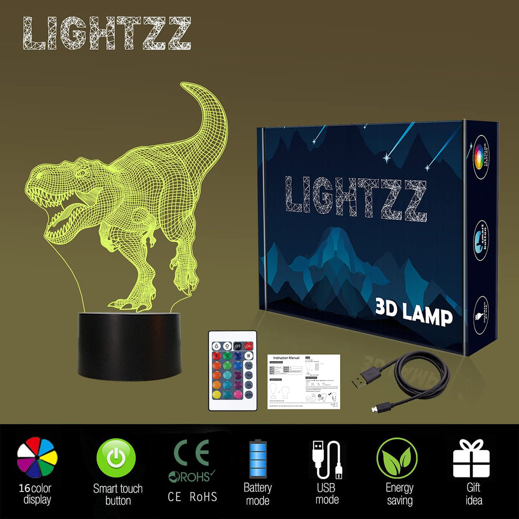3D T-Rex LED Night Light – 16 Colours & Remote Control