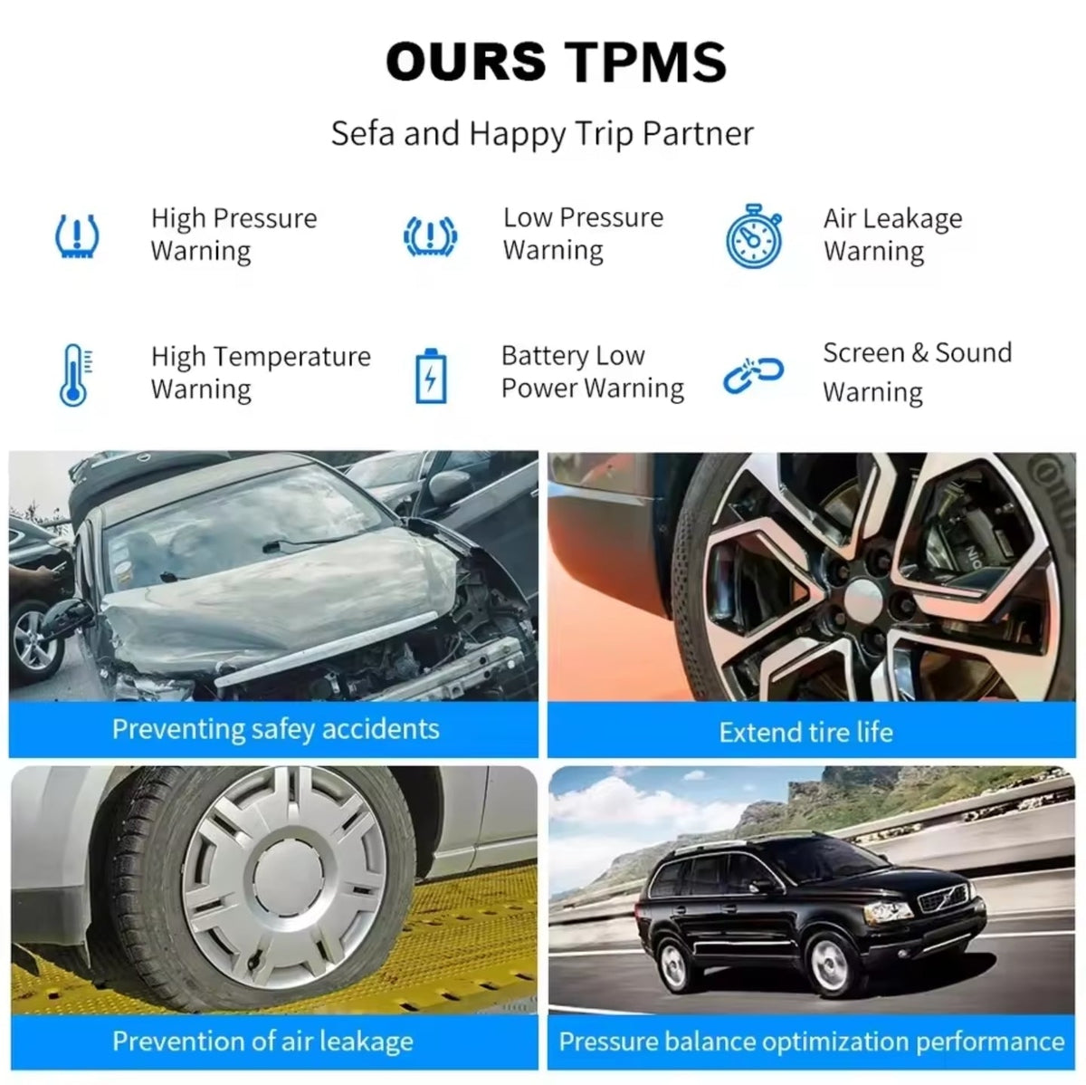Solar Wireless Tyre Pressure Monitor – 4 Sensors & LCD Display