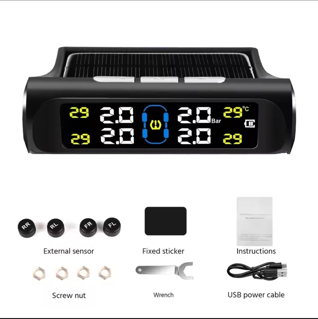 Solar Wireless Tyre Pressure Monitor – 4 Sensors & LCD Display