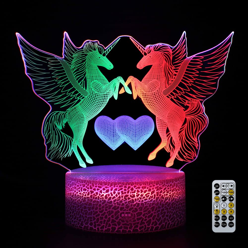 Vinciph 3D Illusion Unicorn Night Light – Dimmable LED Kids Nightlight with Remote, Touch Control, USB