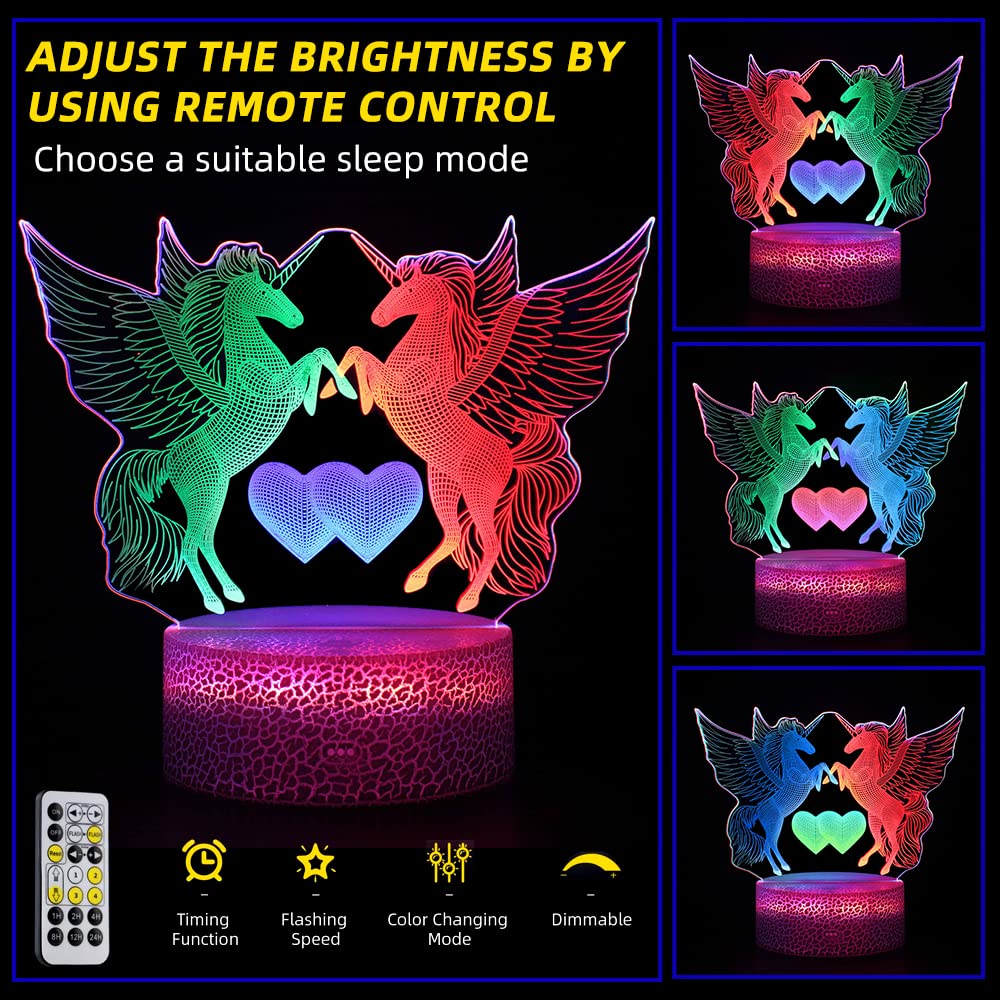 Vinciph 3D Illusion Unicorn Night Light – Dimmable LED Kids Nightlight with Remote, Touch Control, USB